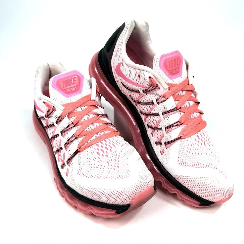 Nike Air Max 2015 Womens 10 White Pink Pow Black Running Shoes 698903-106